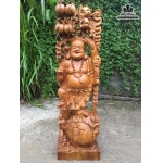 Tượng Phật Di Lặc Vác Cành Đào gỗ xá xị (gù hương) cao 107 rộng 33 dày 17 (cm)