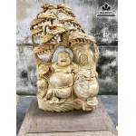 Tượng Phật Di Lặc Ngồi Gốc Tùng gỗ nu nghiến cao 61 rộng 35 dày 16 (cm)